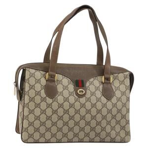 GUCCI GG Supreme Web Sherry Line Hand Bag PVC Beige Gold 41 02 079 Auth 159288